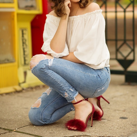MMJULY Open Toe Ankle Strap Feathered Stiletto Heel - Picture 8 of 12